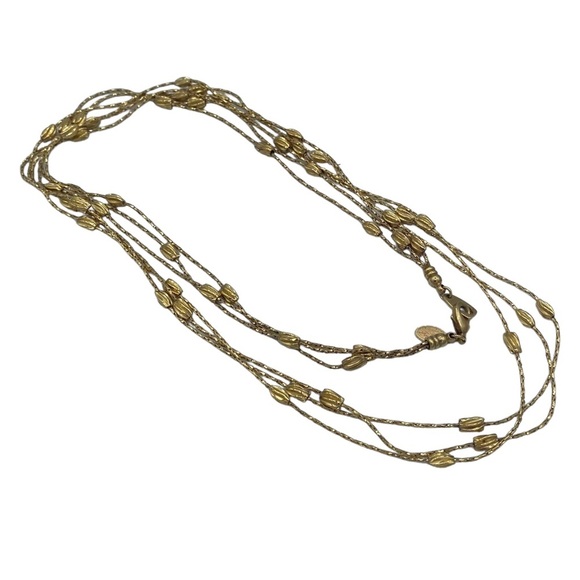 Park lane gold tone shiny multi chain multi strand necklace twisted beads 14” - Picture 1 of 7